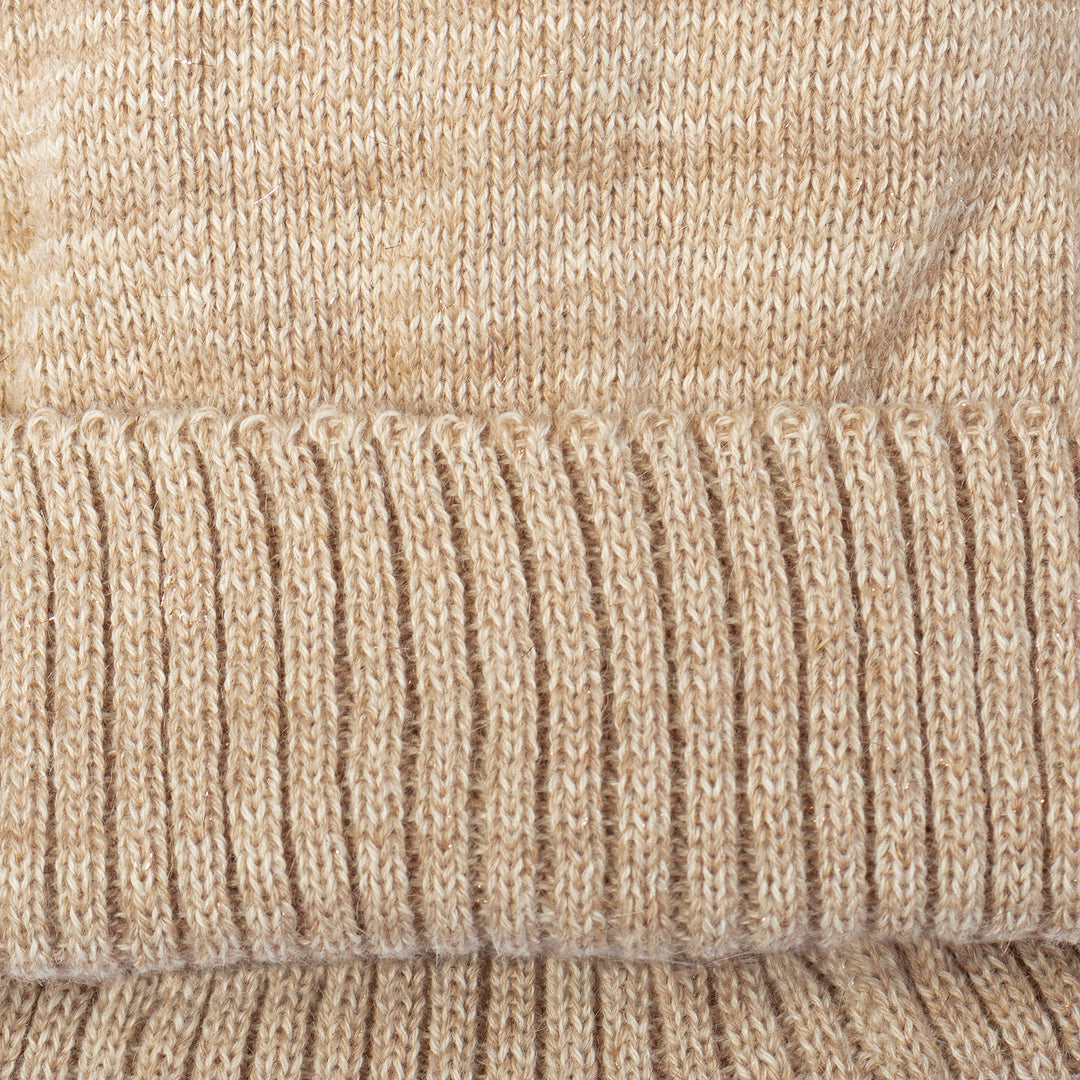 Baby Alpaca Blend and Copper Fiber Hat in Natural Beige Hue - Wintry Beige