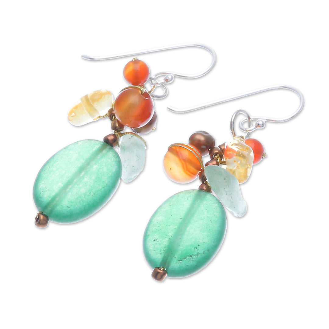 Dangle Earrings with Quartz Chalcedony and Cultured Pearl - Honey Spring