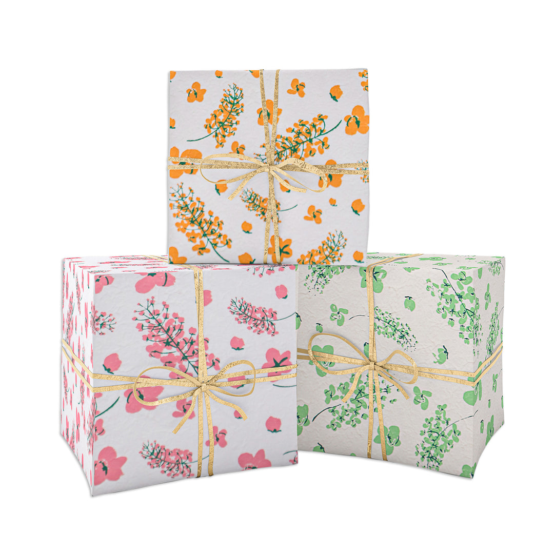 Handmade Eco-Friendly Floral Saa Wrapping Paper (Set of 3) - Blooms & Hues