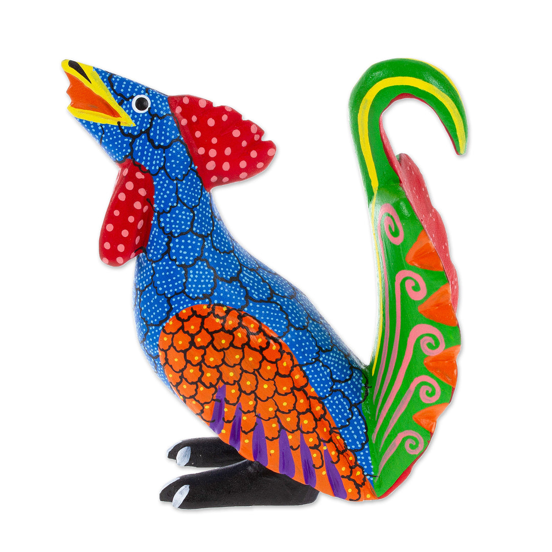 Wood Rooster Alebrije Figurine Carved and Painted by Hand - Imposing Rooster