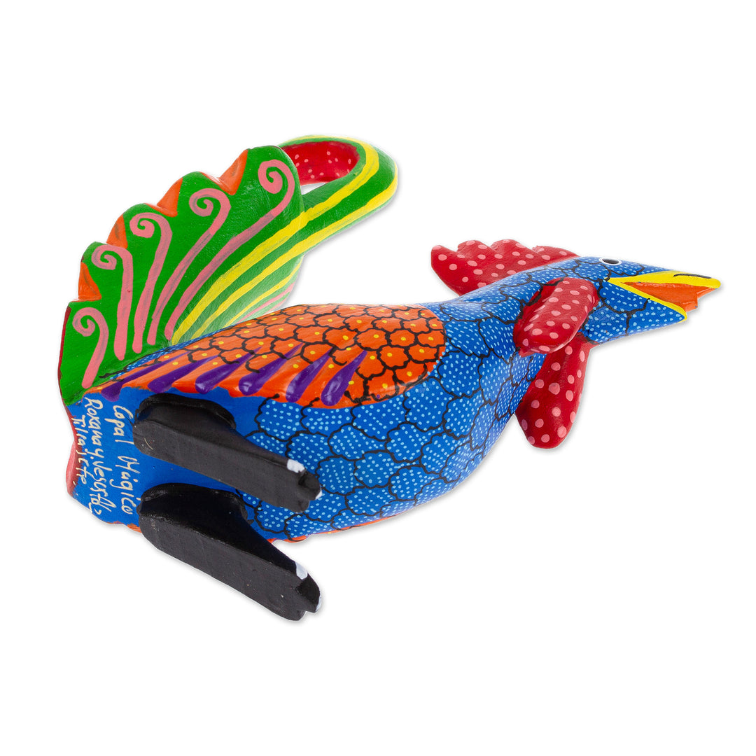 Wood Rooster Alebrije Figurine Carved and Painted by Hand - Imposing Rooster