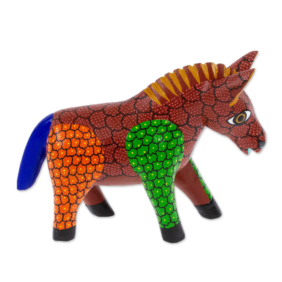 Colorful Wood Donkey Alebrije Figurine Painted by Hand - Delightful Donkey