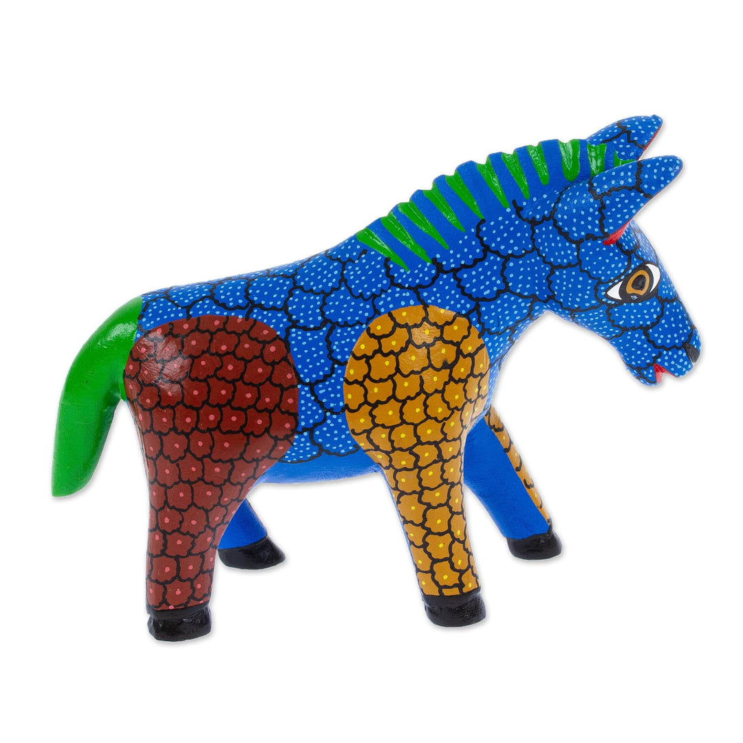 Hand-Carved and Hand-Painted Wood Donkey Alebrije Figurine - Charming Donkey