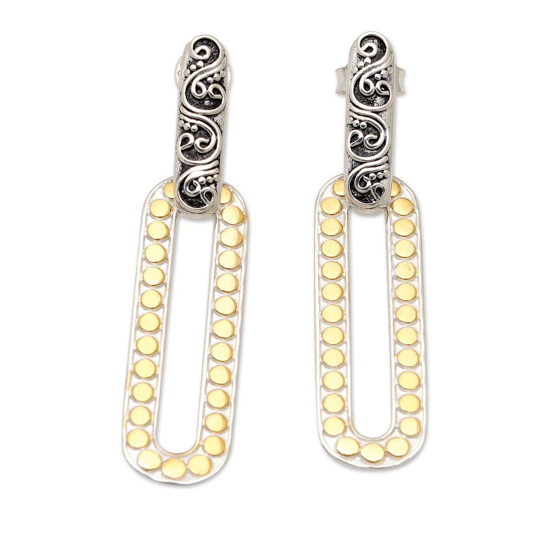 Sterling Silver Dangle Earrings with Gold-Plated Dot Accents - Bubble Fantasy