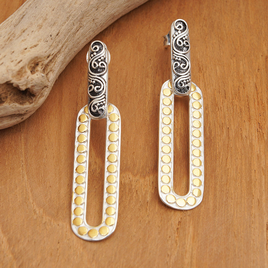 Sterling Silver Dangle Earrings with Gold-Plated Dot Accents - Bubble Fantasy