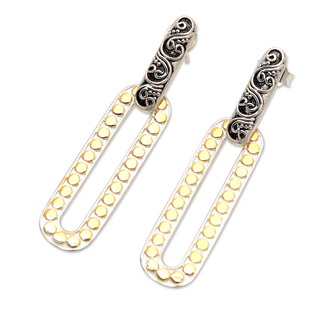 Sterling Silver Dangle Earrings with Gold-Plated Dot Accents - Bubble Fantasy