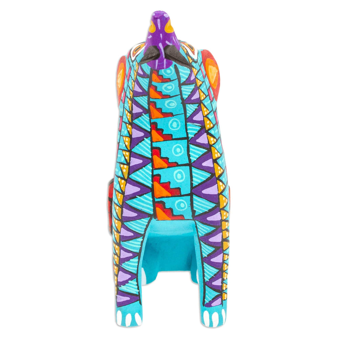 Copal Wood Alebrije Coyote Figurine Hand-Painted in Cyan - Island Coyote