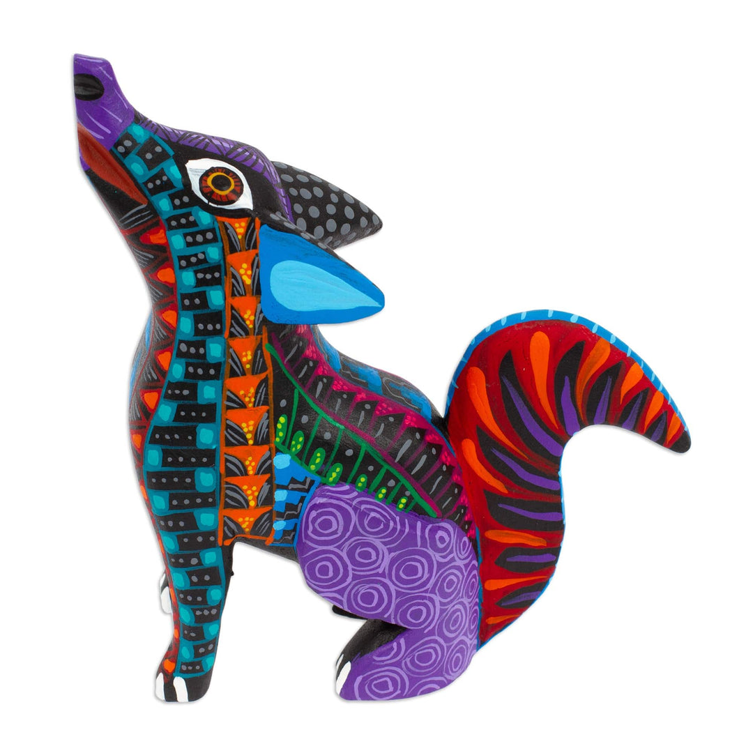 Wood Alebrije Coyote Figurine Hand-Painted in Mexico - Spirited Coyote