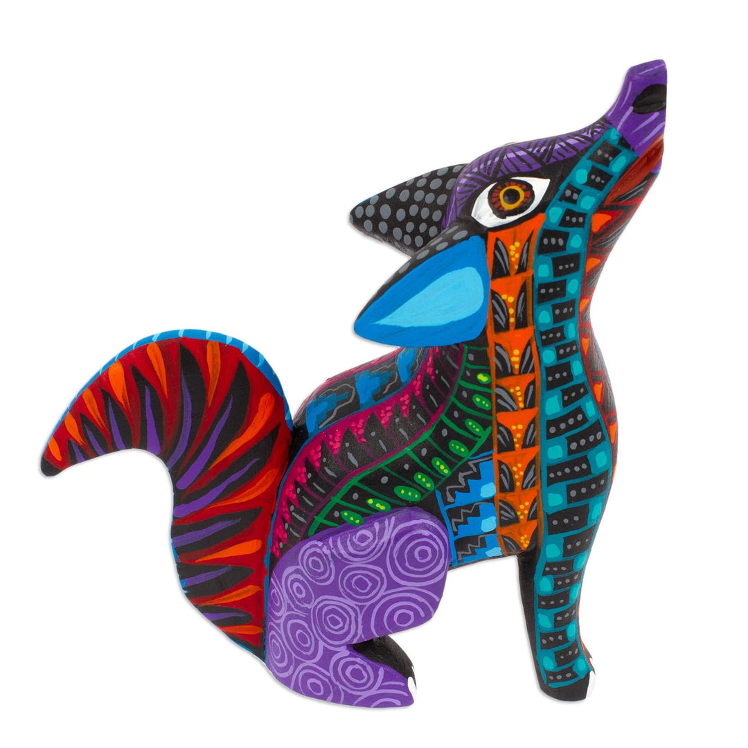 Wood Alebrije Coyote Figurine Hand-Painted in Mexico - Spirited Coyote