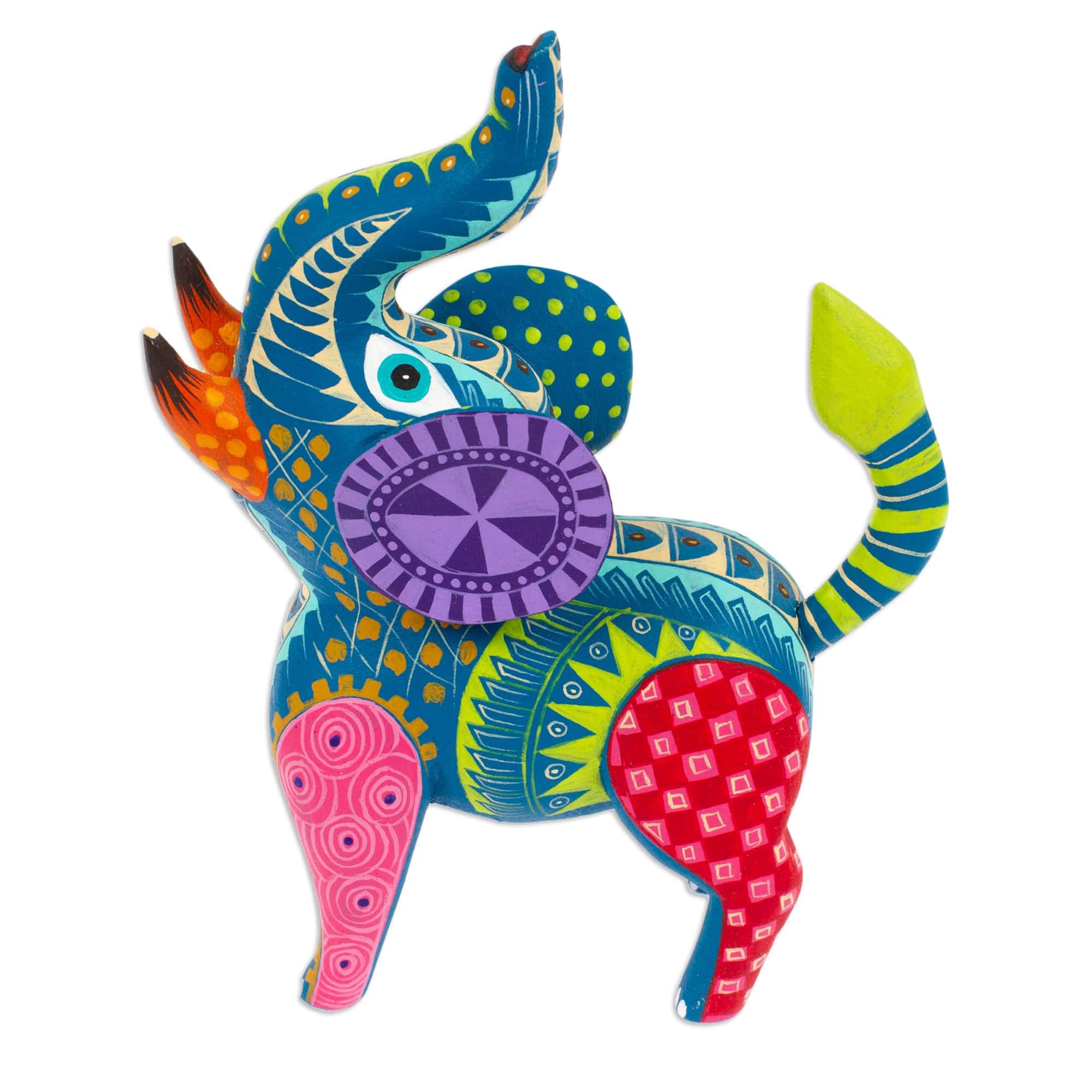 Hand-Painted Mexican Wood Alebrije Elephant Figurine - Spectacular