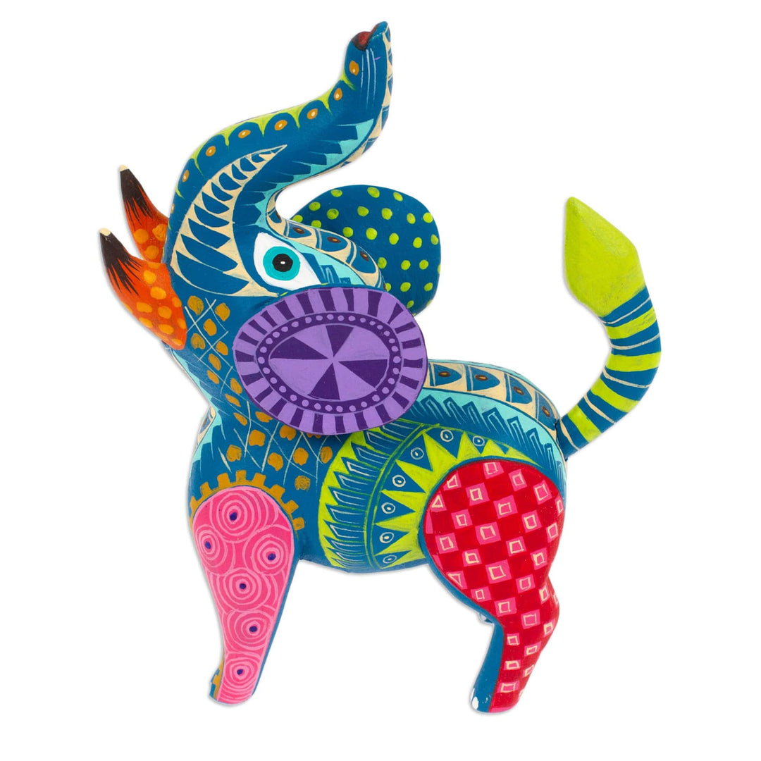Hand-Painted Mexican Wood Alebrije Elephant Figurine - Spectacular Elephant