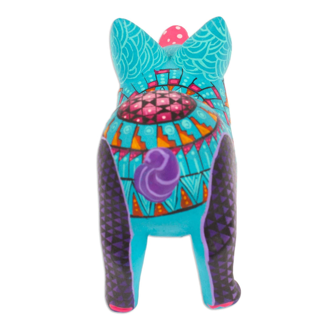 Colorful Wood Alebrije Pig Figurine Hand-Painted in Mexico - Playful Pig