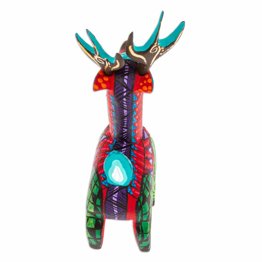 Copal Wood Alebrije Deer Figurine Painted in Crimson Hues - Charming Crimson Deer
