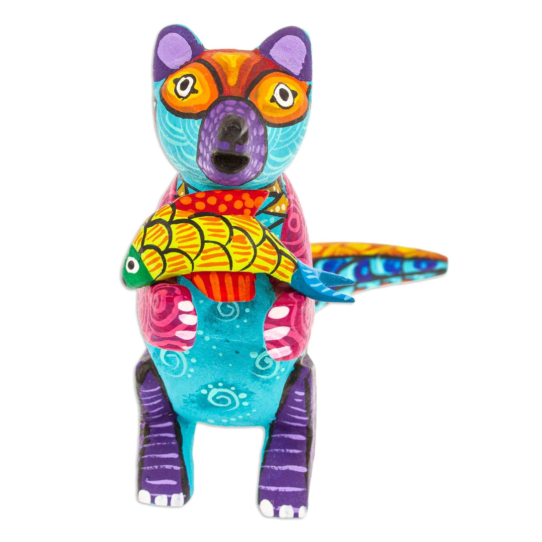 Handcrafted Turquoise Copal Wood Otter and Fish Figurine - Turquoise River Days