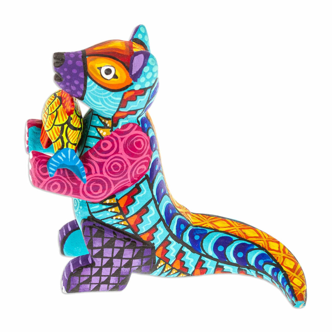 Handcrafted Turquoise Copal Wood Otter and Fish Figurine - Turquoise River Days