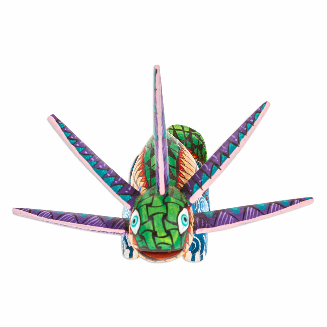 Wood Alebrije Axolotl Figurine Painted in Green and Blue - Jungle Axolotl