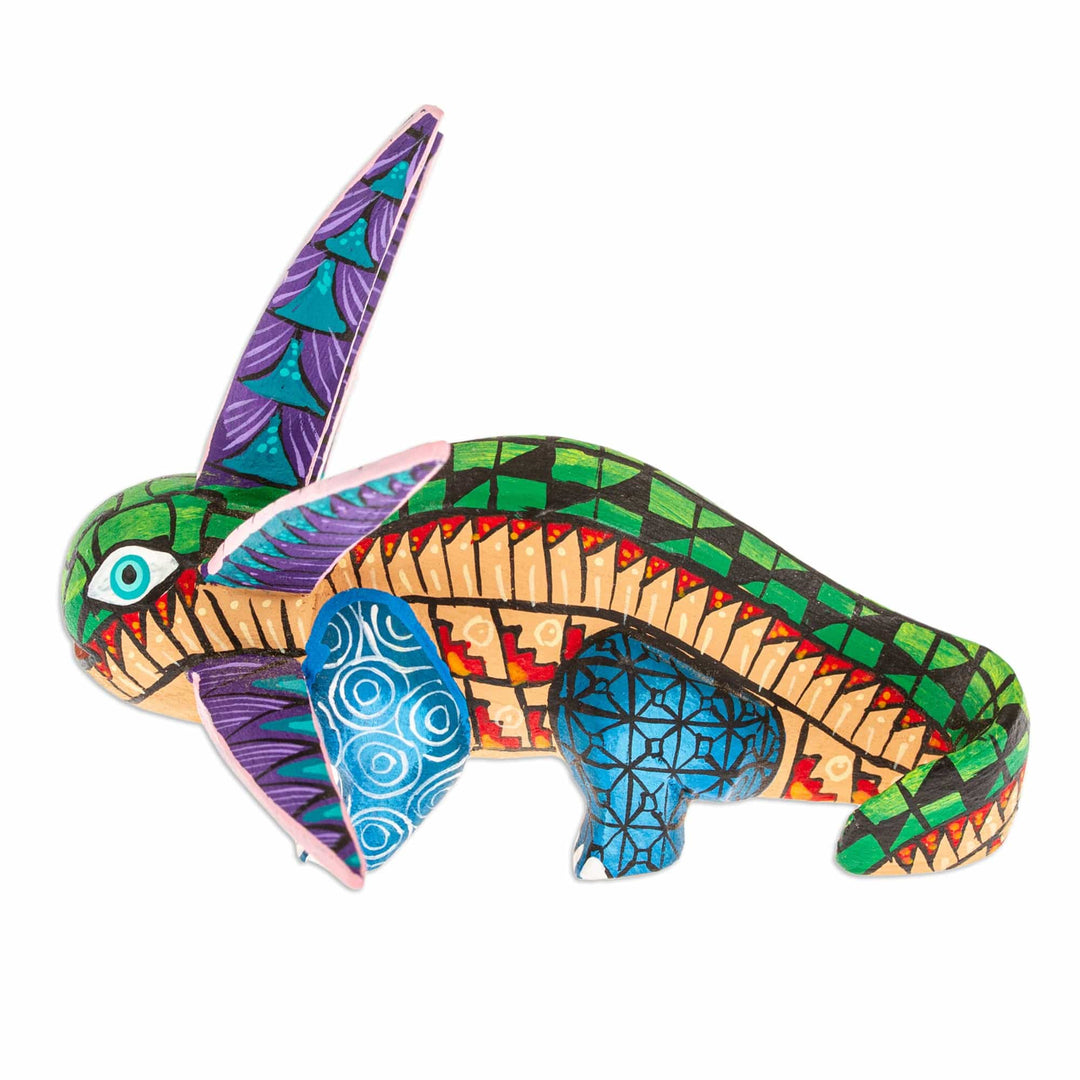 Wood Alebrije Axolotl Figurine Painted in Green and Blue - Jungle Axolotl