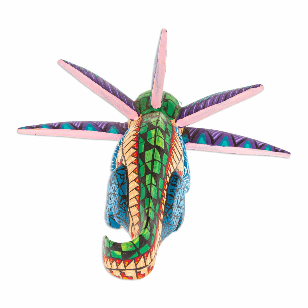 Wood Alebrije Axolotl Figurine Painted in Green and Blue - Jungle Axolotl