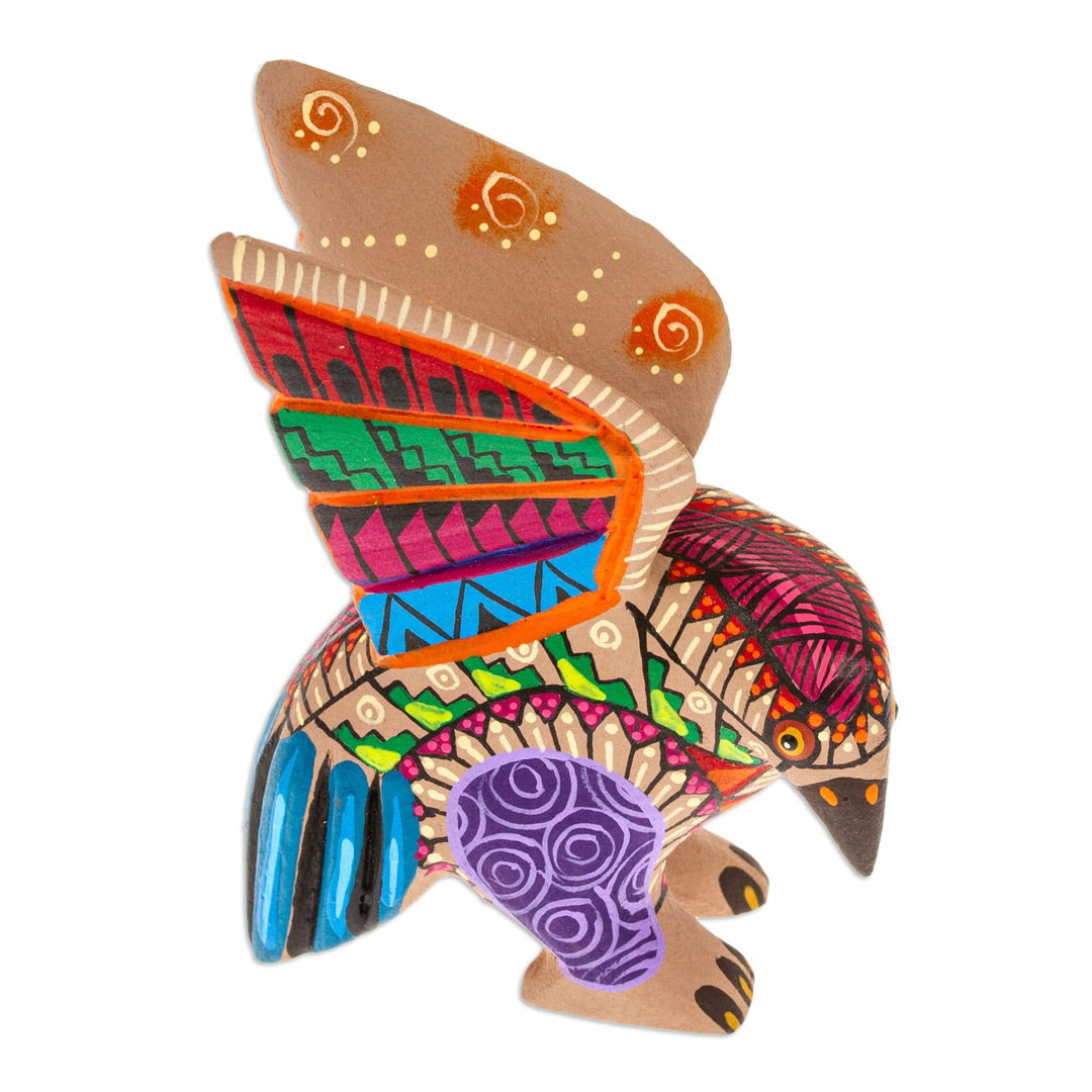 Copal Wood Alebrije Eagle Figurine Painted in Red and Blue - Fiery Eagle