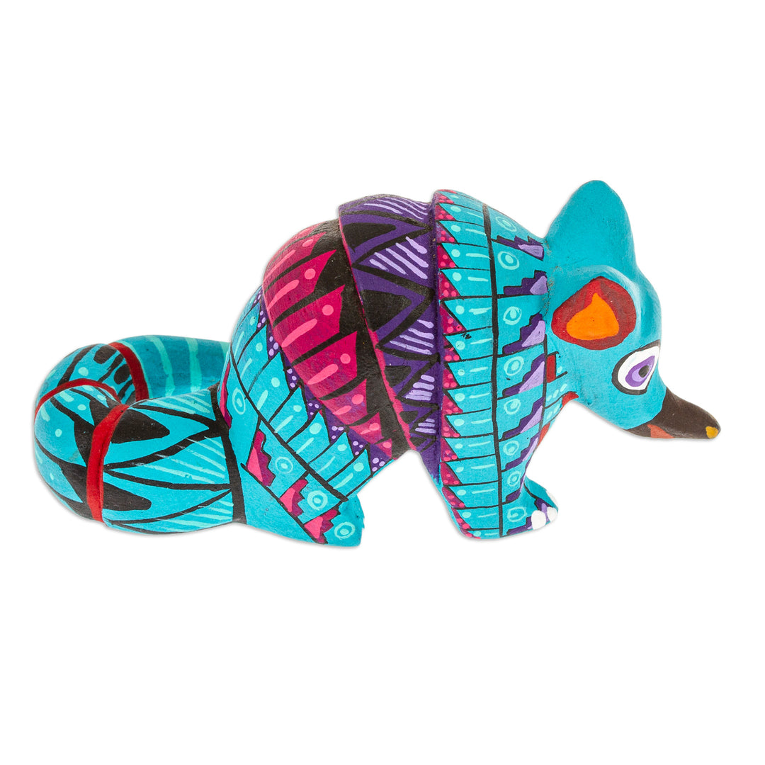 Painted Alebrije Copal Wood Figurine of Aquamarine Armadillo - Mexico's Protector