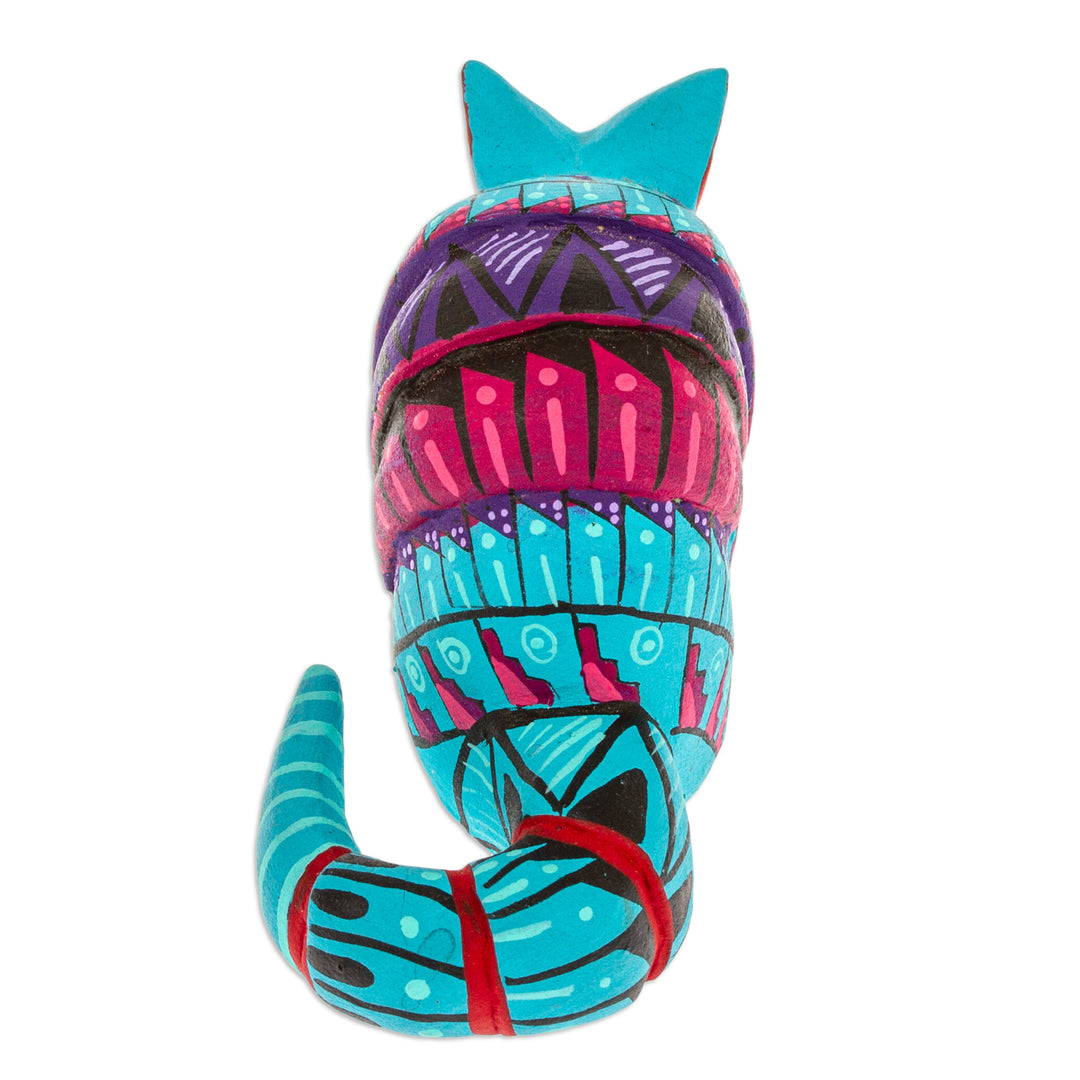 Painted Alebrije Copal Wood Figurine of Aquamarine Armadillo - Mexico's Protector