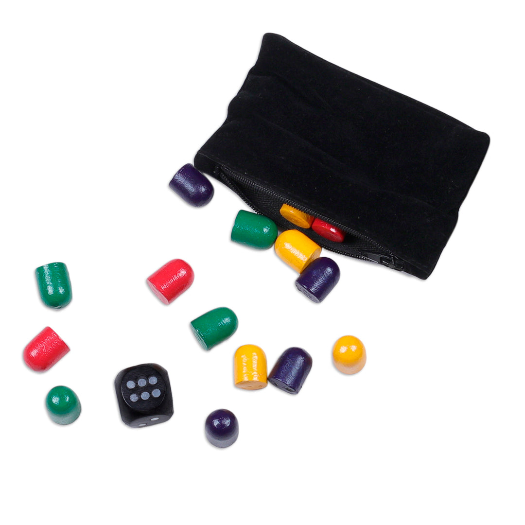 Traditional Embroidered Ecru Cotton Ludo Game from India - Game of Royals