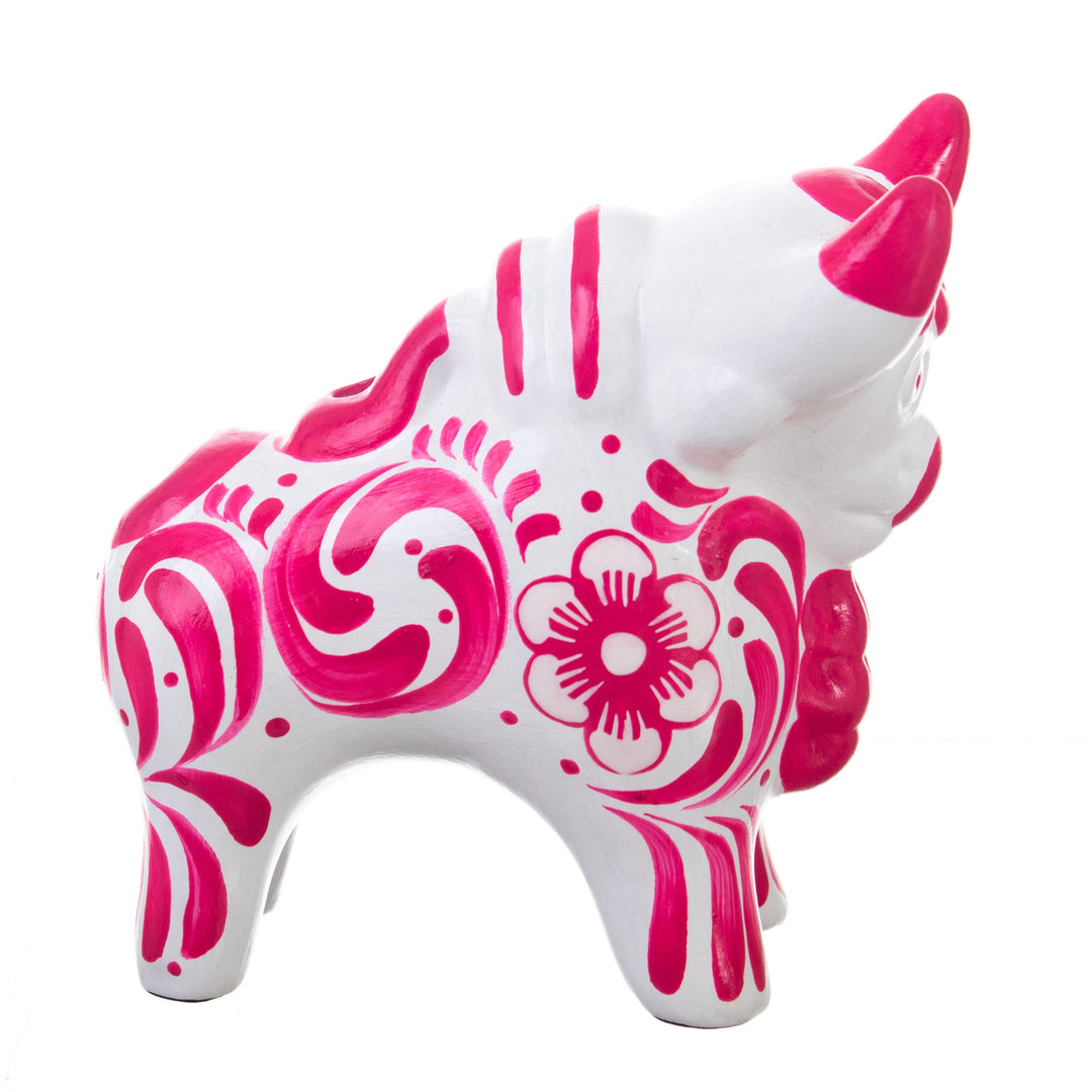 Traditional Floral Pink Ceramic Bull Sculpture from Pucara - Pucara's Pink Protector