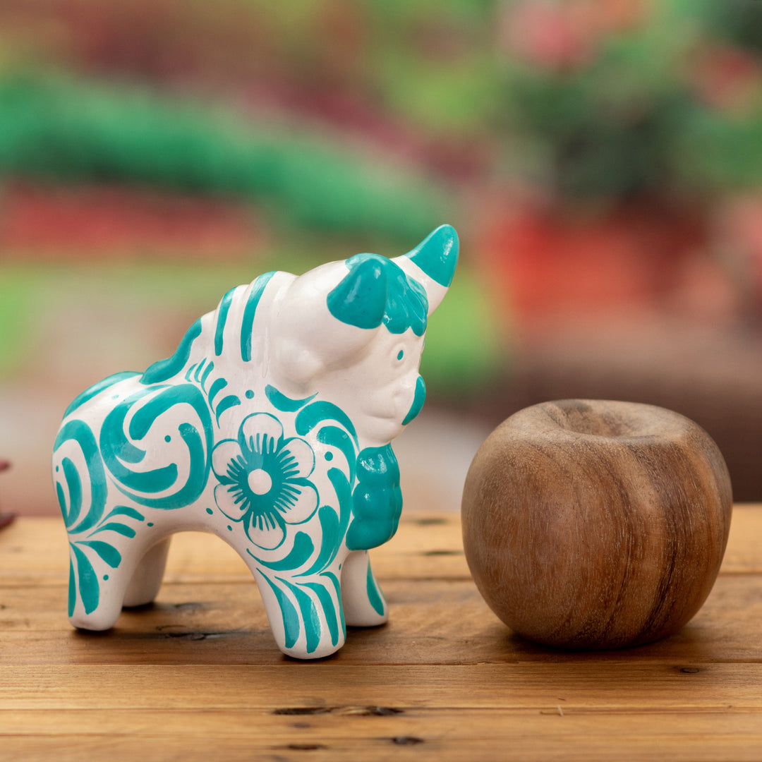 Traditional Turquoise Ceramic Bull Sculpture from Pucara - Pucara's Turquoise Protector