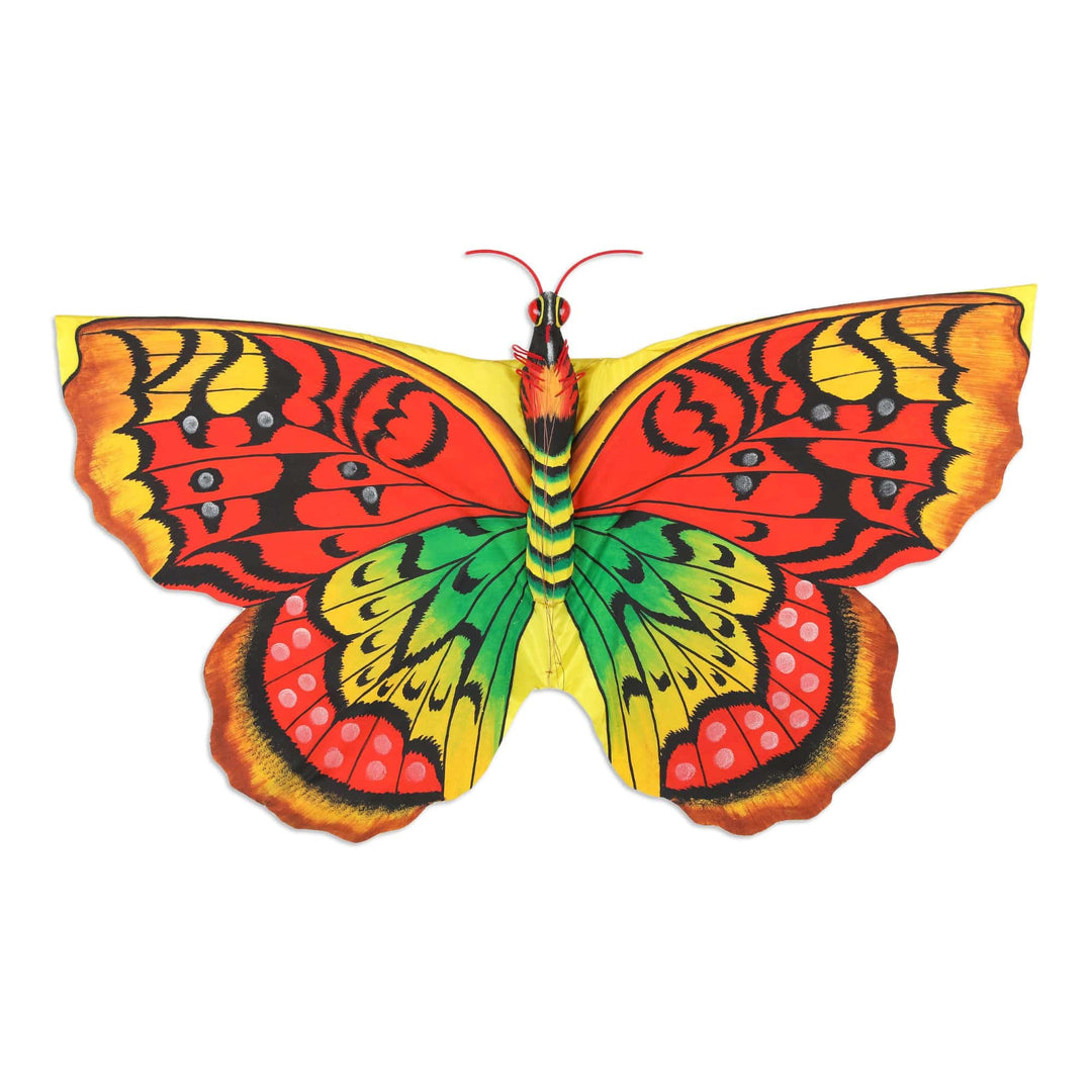 Hand-Painted Nylon and Bamboo Vibrant Butterfly Kite - Autumnal Butterfly