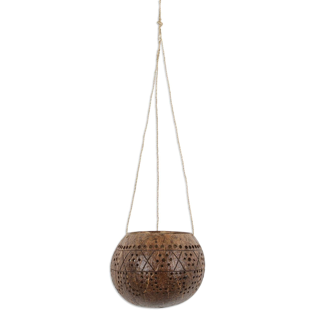 Coconut Shell Hanging Planter Crafted by Hand in Bali - Gardening