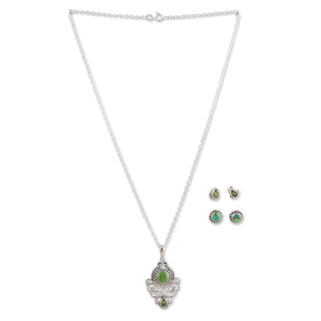 Peridot and Composite Turquoise Necklace and Earrings - Green Arcadia