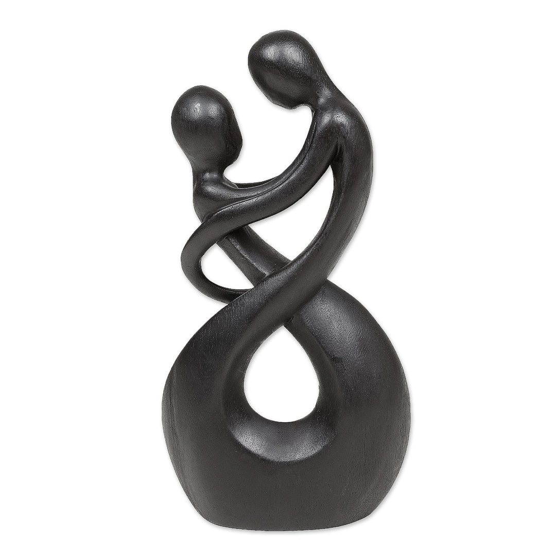 Abstract Romantic Suar Wood Sculpture in a Black Hue - Staring at You