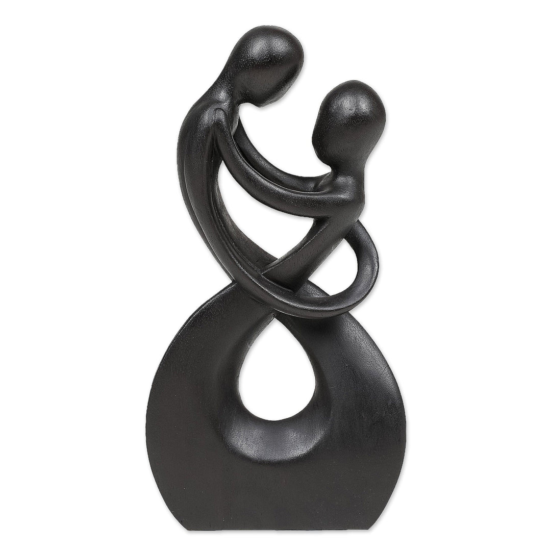 Abstract Romantic Suar Wood Sculpture in a Black Hue - Staring at You