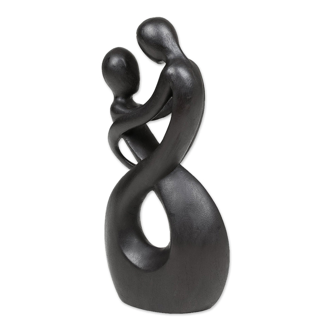 Abstract Romantic Suar Wood Sculpture in a Black Hue - Staring at You