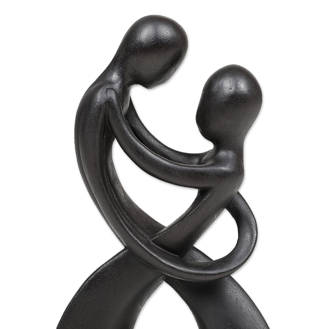 Abstract Romantic Suar Wood Sculpture in a Black Hue - Staring at You
