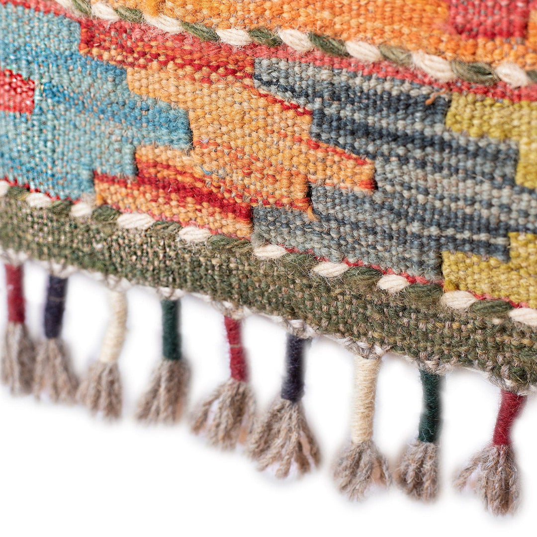 Handwoven Geometric Wool Area Rug in a Warm Palette (3x5) - Silk Road Jewels