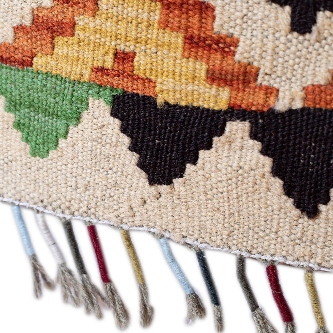 Handwoven Geometric Wool Area Rug in Blue Hues (3.5x5) - Refreshing Mosaic