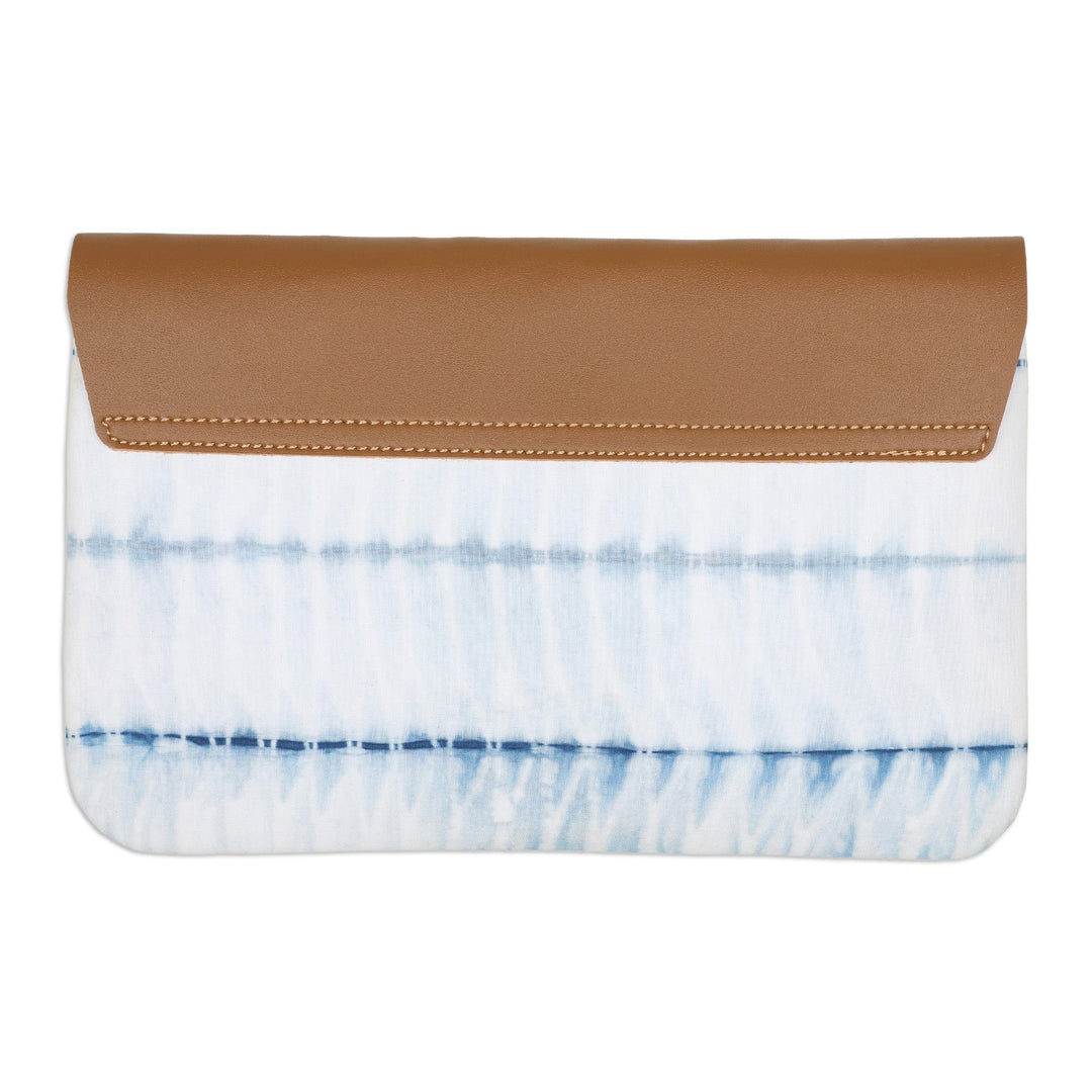 Blue Faux Leather and Cotton Clutch with Button Closure - The Lake