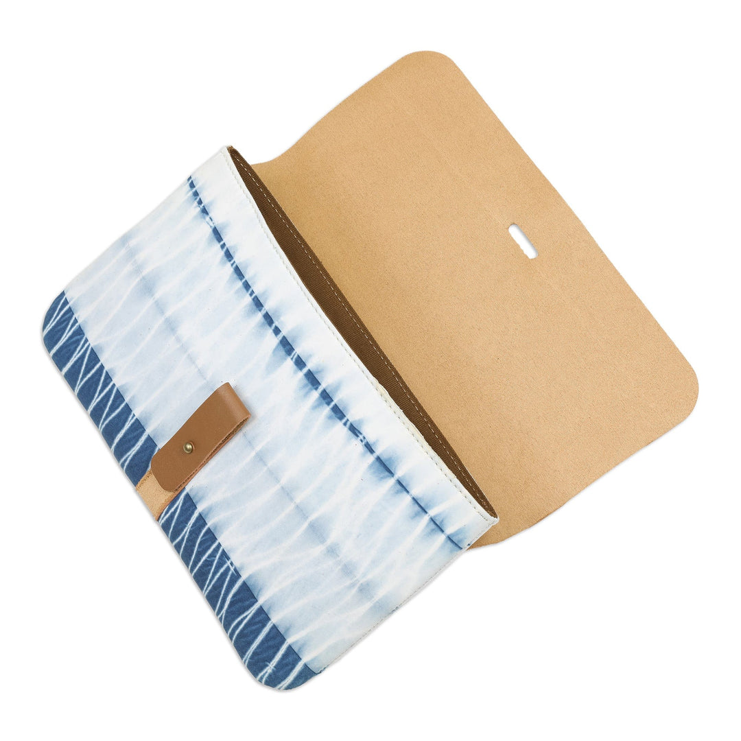 Blue Faux Leather and Cotton Clutch with Button Closure - The Lake