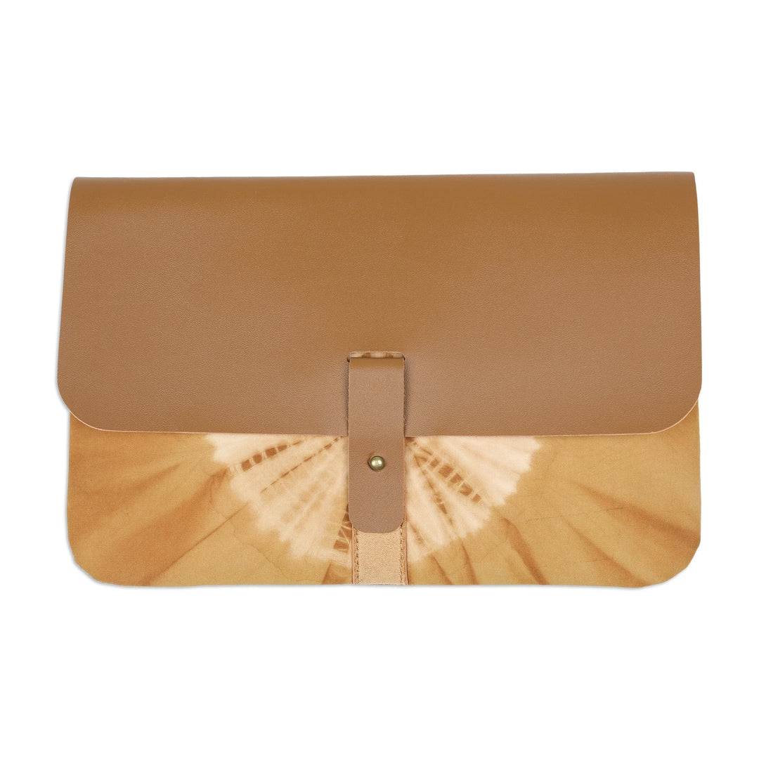 Brown Faux Leather and Cotton Clutch with Button Closure - The Dandelion