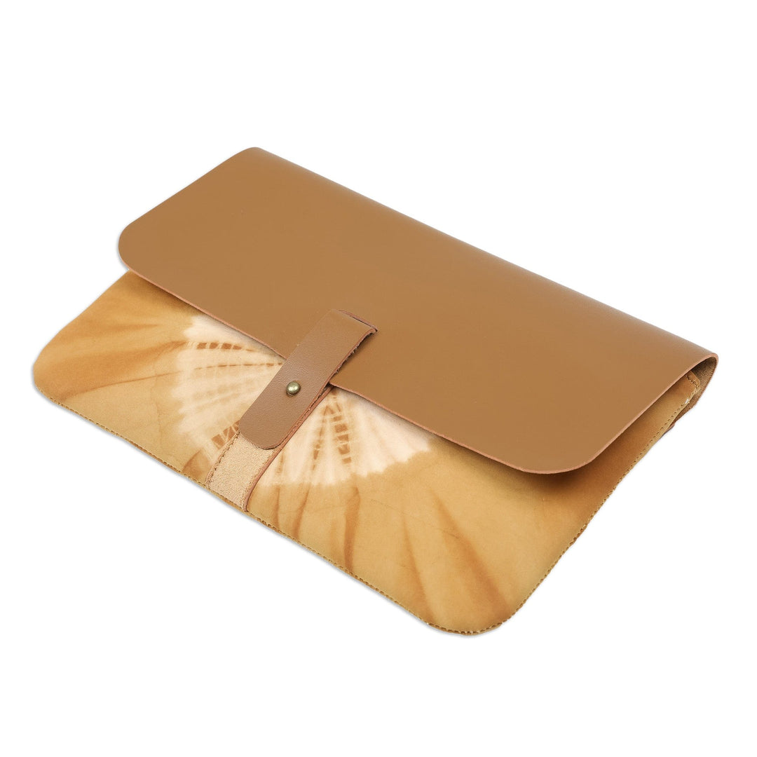 Brown Faux Leather and Cotton Clutch with Button Closure - The Dandelion