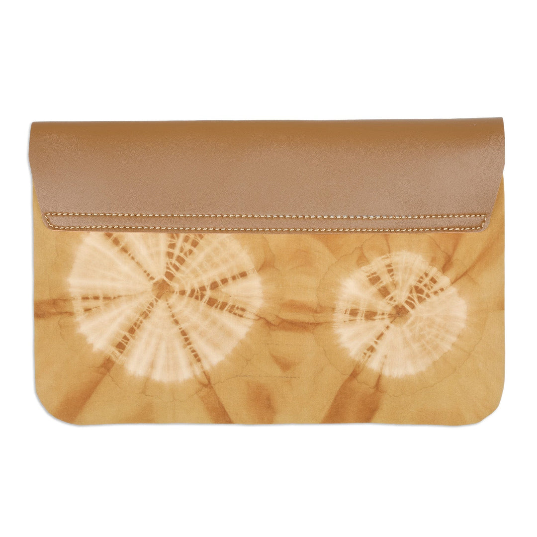 Brown Faux Leather and Cotton Clutch with Button Closure - The Dandelion