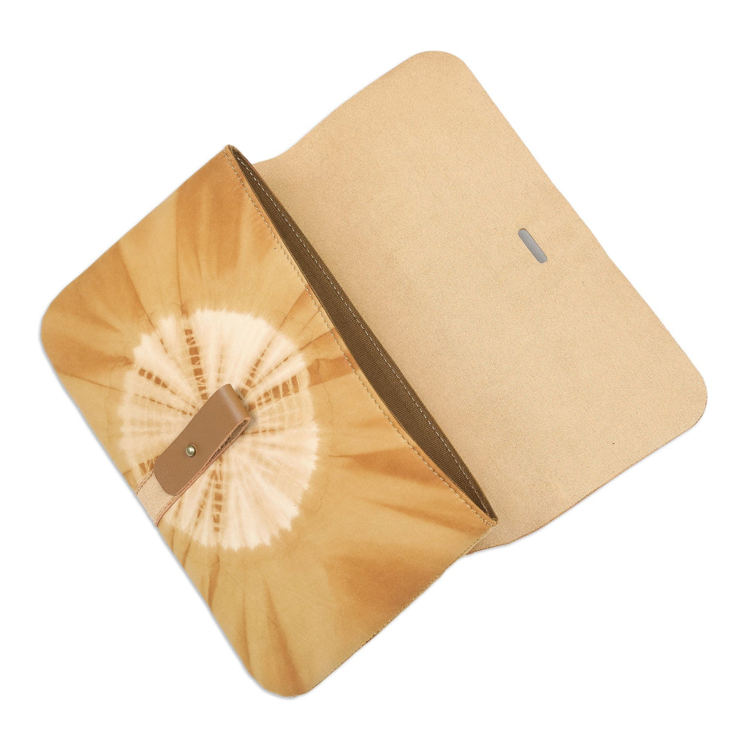 Brown Faux Leather and Cotton Clutch with Button Closure - The Dandelion
