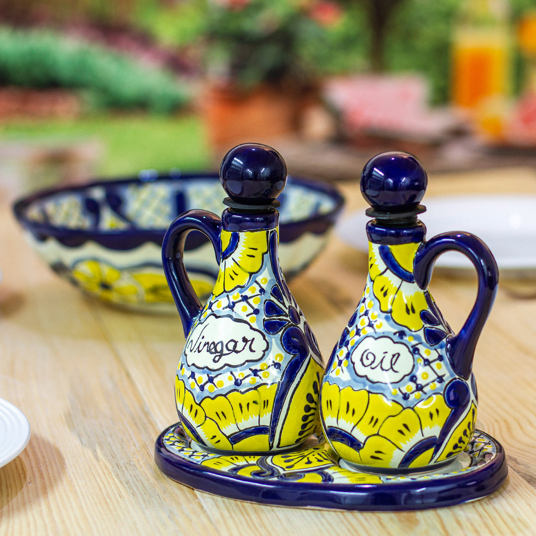 Mexican Talavera Style Ceramic Salad Bowl with Flowers - Sunny Blooms
