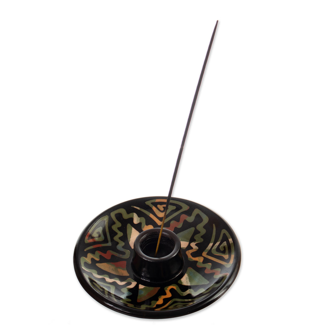 Handcrafted Geometric Round Ceramic Incense Holder - Ancestral Constellation