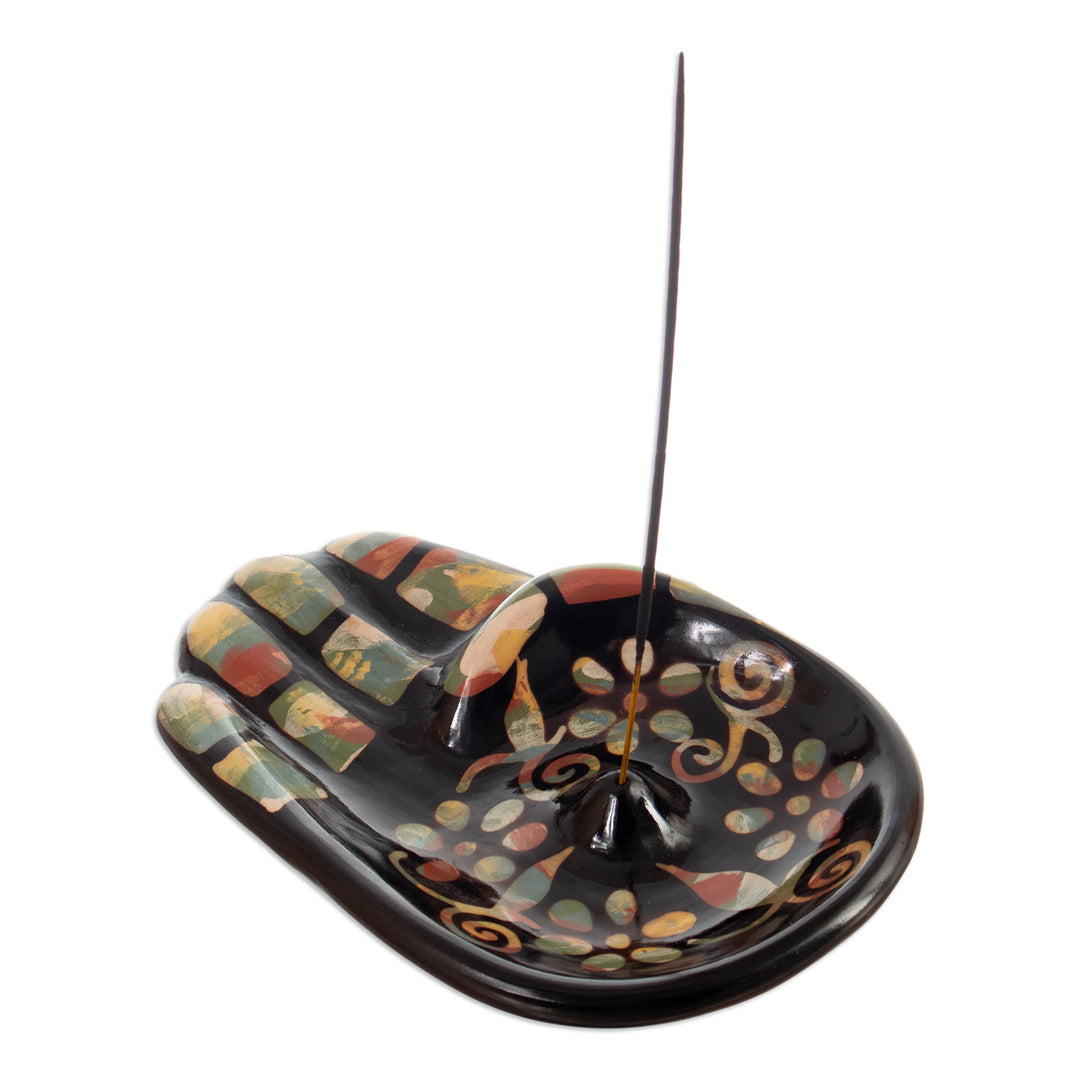 Colorful Handcrafted Hamsa Amulet Ceramic Incense Holder - Colorful Hamsa