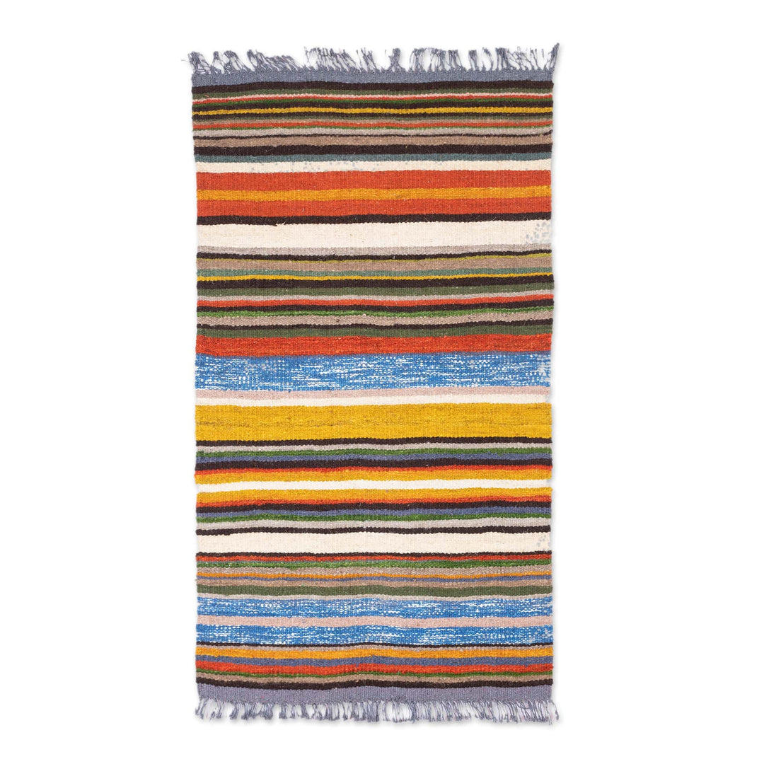 Handwoven Wool Area Rug in Orange and Blue (2.5x4.5) - Sunset Roads