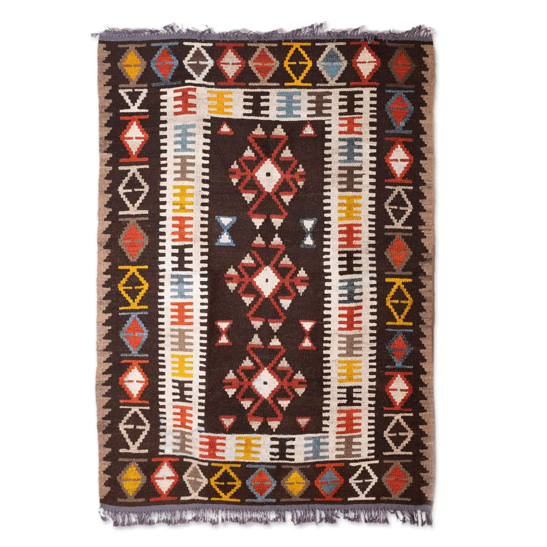 Traditional Wool Rug with Vibrant Geometric Details (4.5x6) - Uzbekistan's Glory