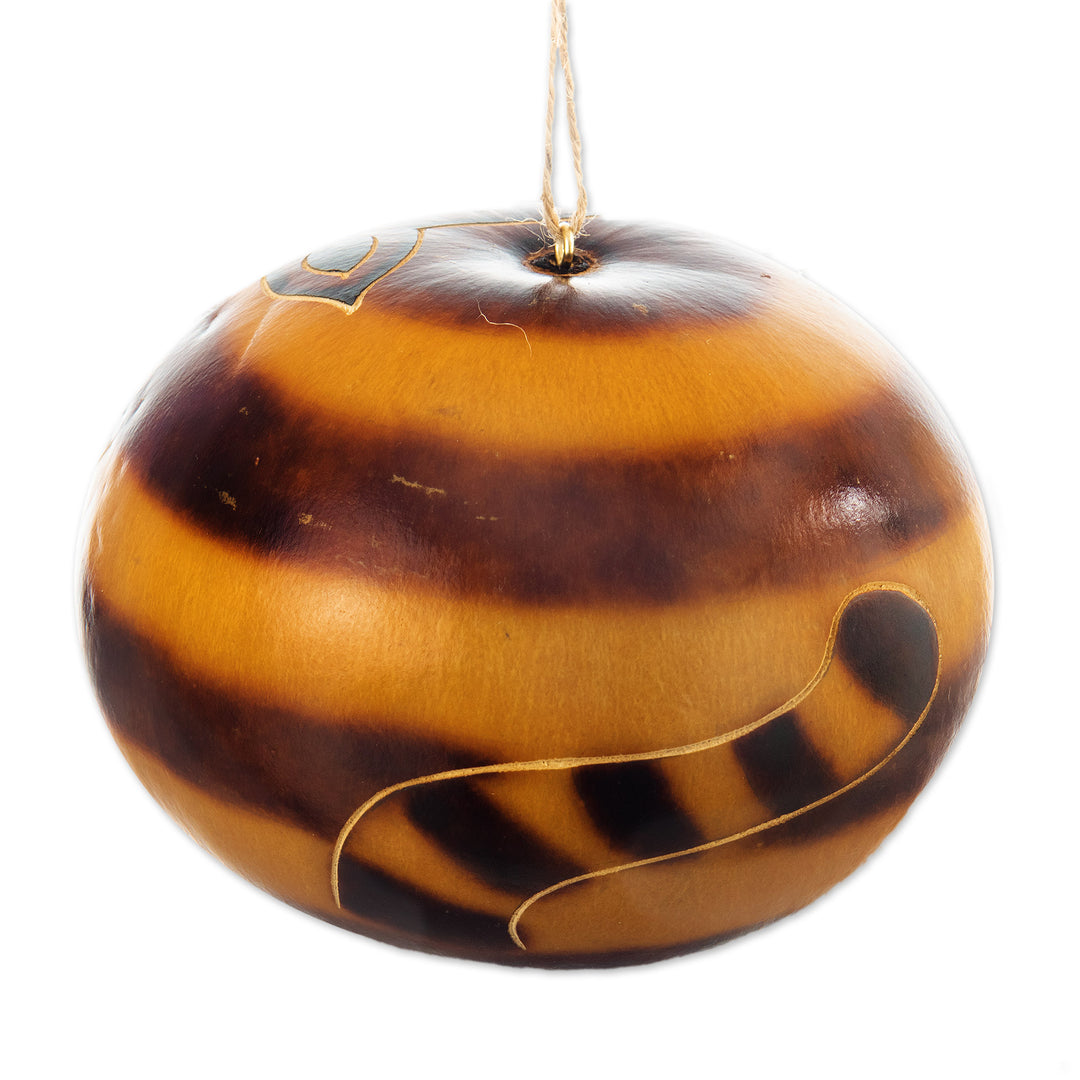 Hand-Painted Cat-Themed Dried Gourd Birdhouse from Peru - Mama Cat