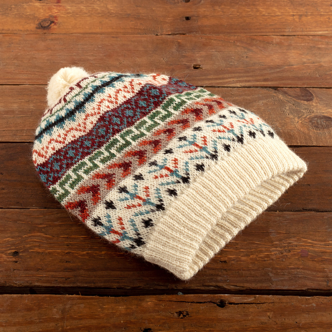 Traditional Knit Ivory Alpaca Hat from the Andes - Andean Nature